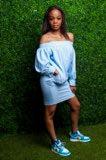 Load image into Gallery viewer, Powder Me Blue Off The Shoulder Dress