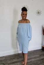 Load image into Gallery viewer, Powder Me Blue Off The Shoulder Dress