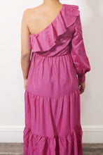 Load image into Gallery viewer, Draped in Fuchsia One Shoulder Maxi Dress