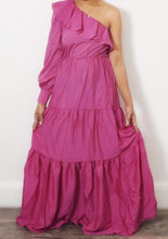 Load image into Gallery viewer, Draped in Fuchsia One Shoulder Maxi Dress