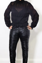 Load image into Gallery viewer, Dripping In Coal Faux Leather Shirring Pants