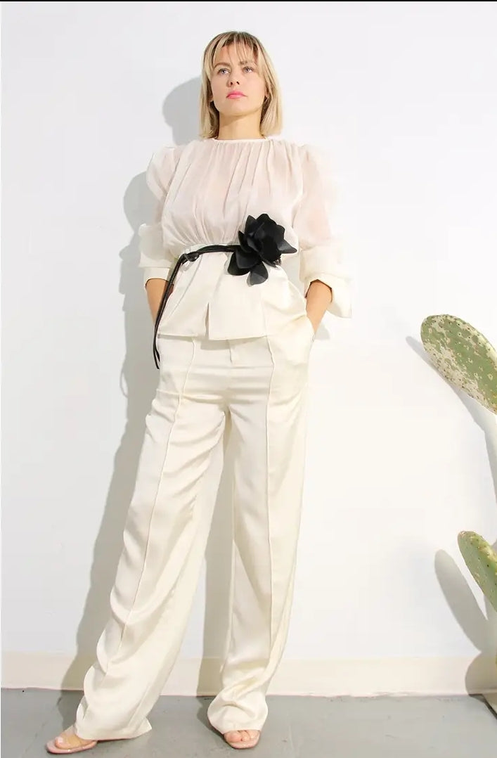 Perfect & Posh Satin Pants and Blouse Set