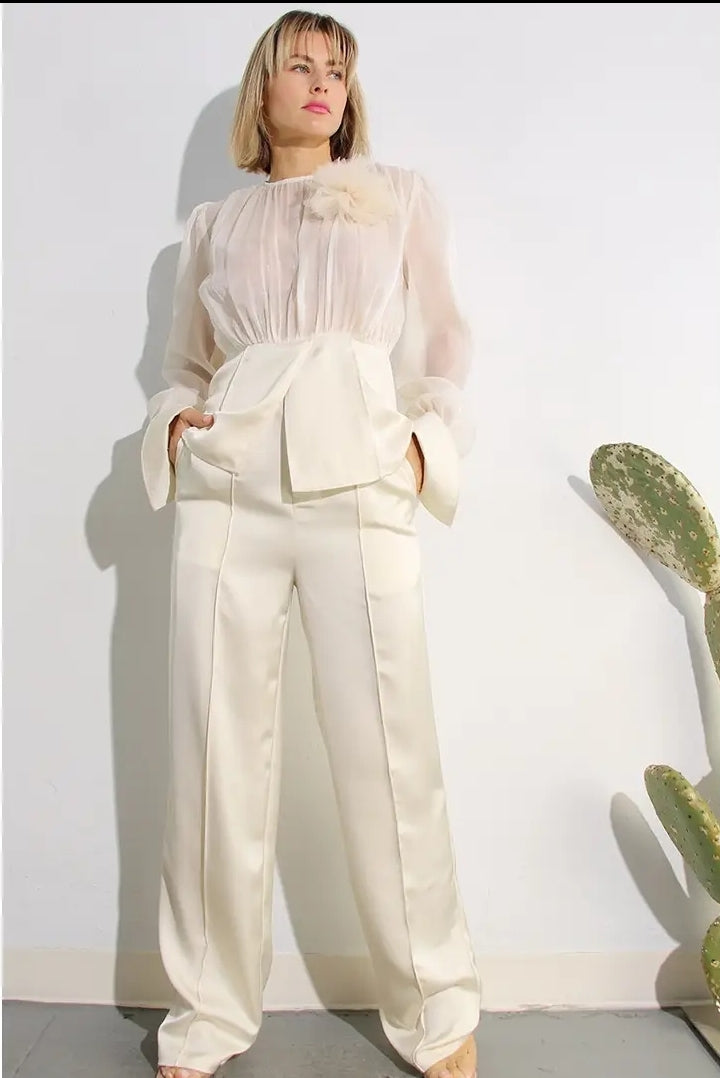 Perfect & Posh Satin Pants and Blouse Set