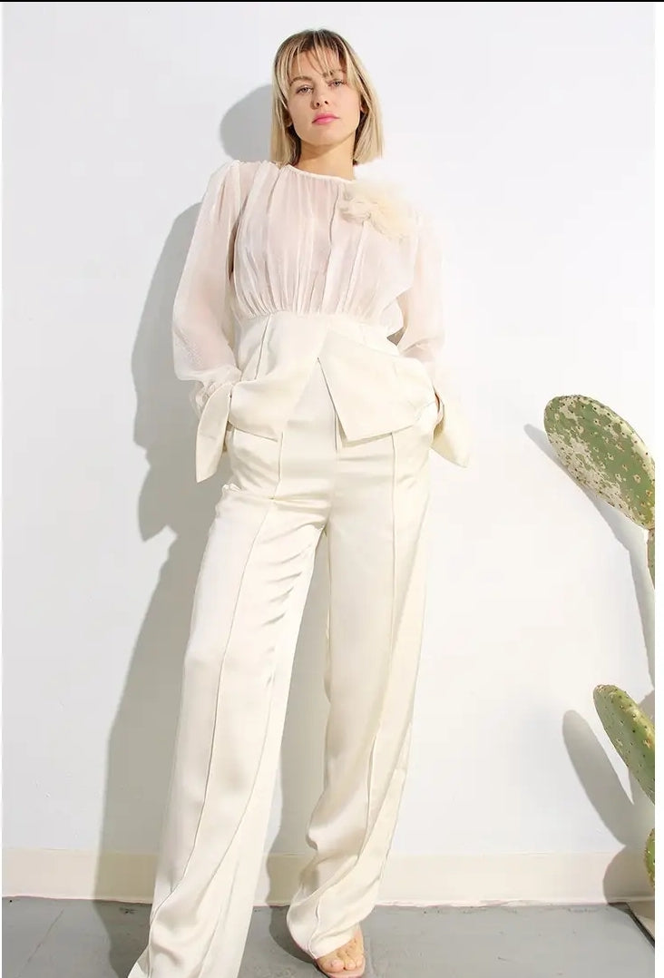 Perfect & Posh Satin Pants and Blouse Set