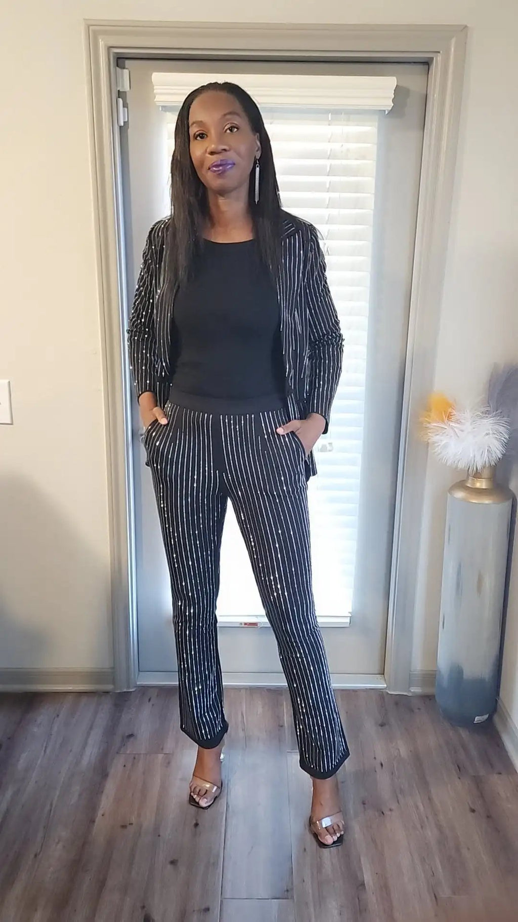 Positioned With Purpose Rhinestone Pinstripe Pants