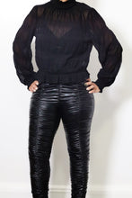 Load image into Gallery viewer, Dripping In Coal Faux Leather Shirring Pants
